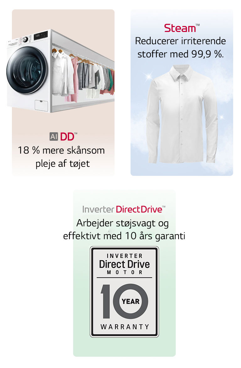 Dette er et billede, der opsummerer produktets vigtigste egenskaber i to kategorier.