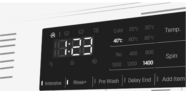 This is an enlarged image of the washing machine panel so that the display can be clearly seen.