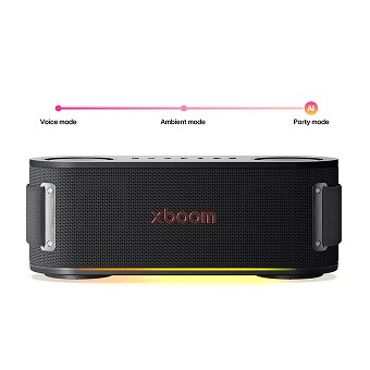 LG XBOOM-højttaler med AI-belysning, der tilpasser sig stemme-, ambient- og festtilstande.