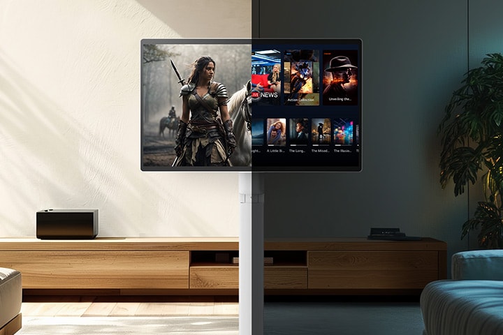 Billedet til venstre viser, at det bliver dag med funktionen til justering af lysstyrke, mens billedet til højre viser, at det bliver nat, med samme funktion.