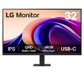 Visning forfra af 31.5” QHD IPS-skærm med USB-C 32U631A-B