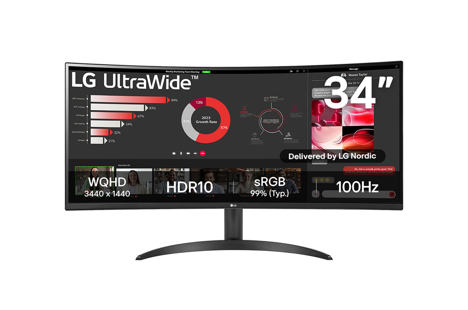 LG 34" 21:9 kurvet UltraWide™ QHD (3440x1440) skærm med FreeSync™, 34WR50QC-B