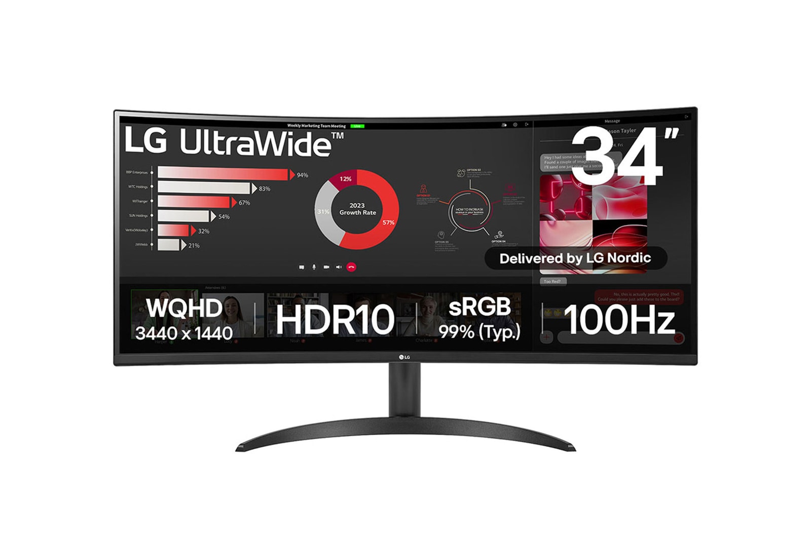 LG 34" UltraWide QHD Curved-skærm, 34WR50QK-B