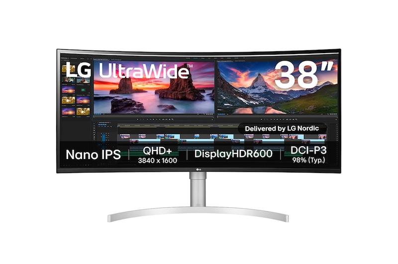 LG 38WN95CP-W 38 tommers UltraWide QHD+ IPS buet skærm NVIDIA G-SYNC™-kompatibilitet, 38WN95CP-W
