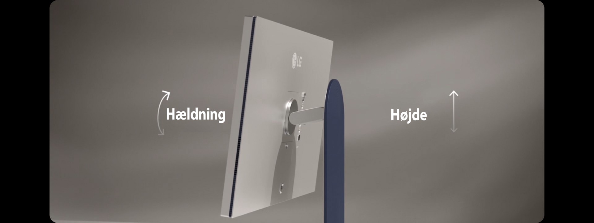 En video viser UltraFine-skærmens design og justeringsmuligheder.