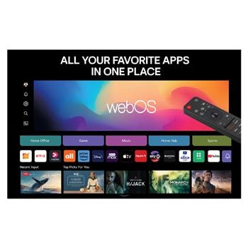LG OLED M5 TV, som viser et spil der spilles, hvilket illustrerer det glatte og gnidningsfri gameplay. En Zero Connect Box ses, som passer godt ind i rummet. Gaming-certificeringer er synlige. Tekst fortæller om 120 Hz trådløs gaming med superhurtig respons og lav forsinkelse.