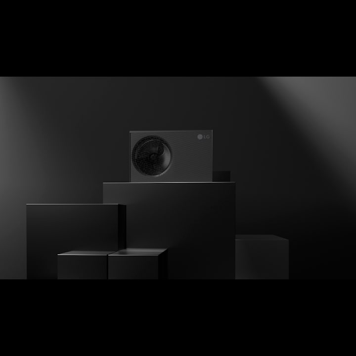 En full bild och närbild av R290 Monobloc, där fläkten visas till vänster. Den grå färgen smälter sömlöst in i byggnadens exteriör.	