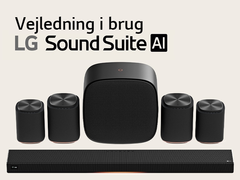 LG Sound Suite-højttalersæt til hjemmebiografen med en H7-soundbar, et par M7-højttalere, et par M5-højttalere og en W7-bashøjttaler.