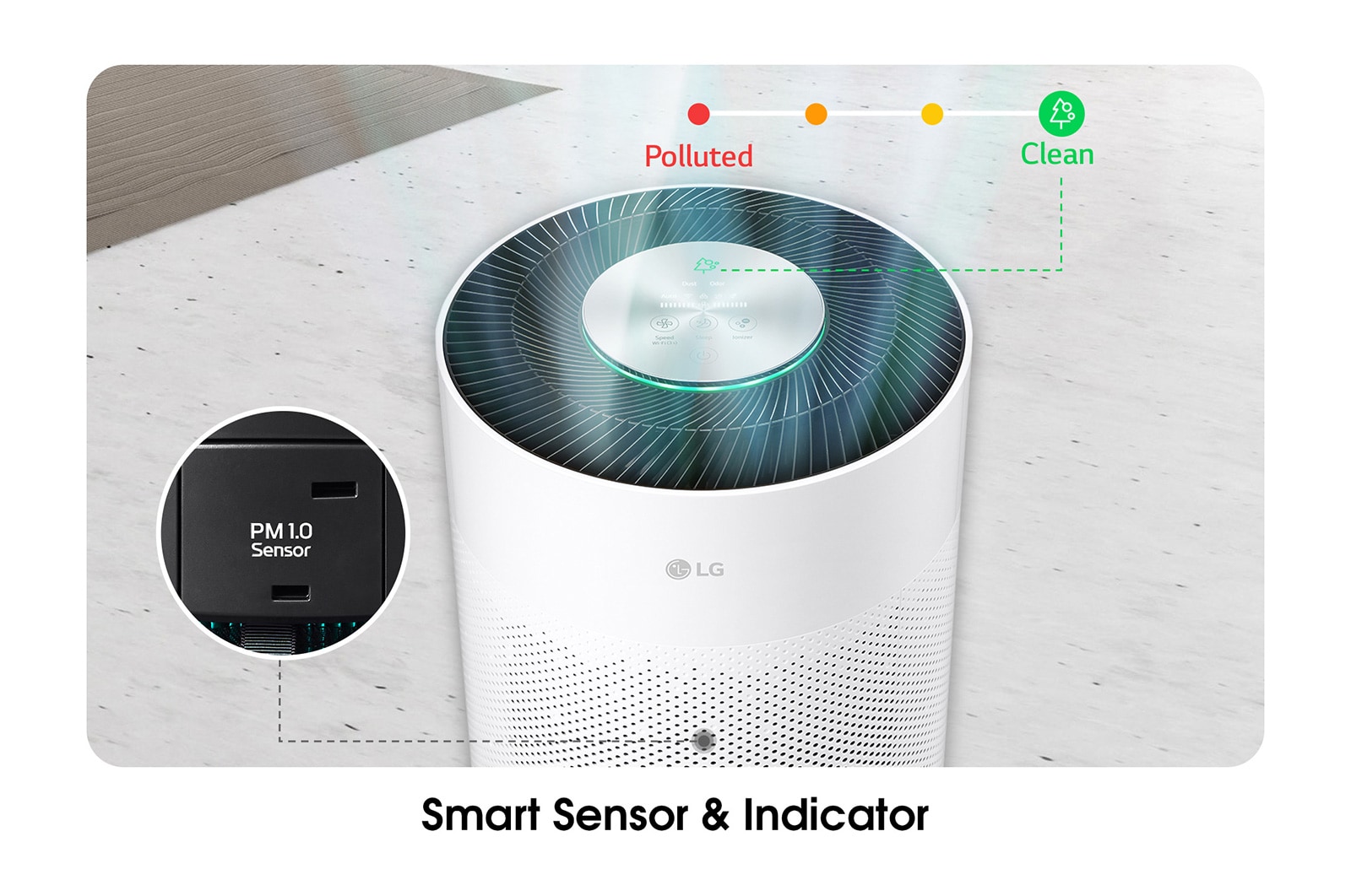 LG جهاز PuriCare 360 HIT  من إل جي بمساحة تغطية تبلغ 62م²، ترشيح مكون من 6 خطوات، مستشعر PM 1.0، تنقية ٣٦٠ درجة, AS60GHWG0