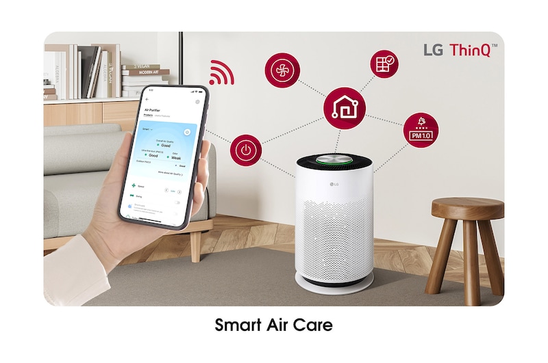 LG جهاز PuriCare 360 HIT  من إل جي بمساحة تغطية تبلغ 62م²، ترشيح مكون من 6 خطوات، مستشعر PM 1.0، تنقية ٣٦٠ درجة, AS60GHWG0