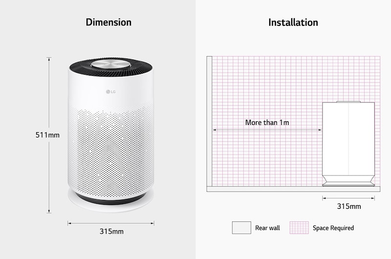 LG جهاز PuriCare 360 HIT  من إل جي بمساحة تغطية تبلغ 62م²، ترشيح مكون من 6 خطوات، مستشعر PM 1.0، تنقية ٣٦٠ درجة, AS60GHWG0