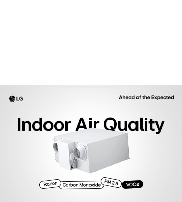 صورة غلاف مدونة LG HVAC تُظهر معدات جودة الهواء الداخلي (IAQ)، مع إدراج عدة عوامل أسفل النص المكتوب بخط عريض "جودة الهواء الداخلي".
