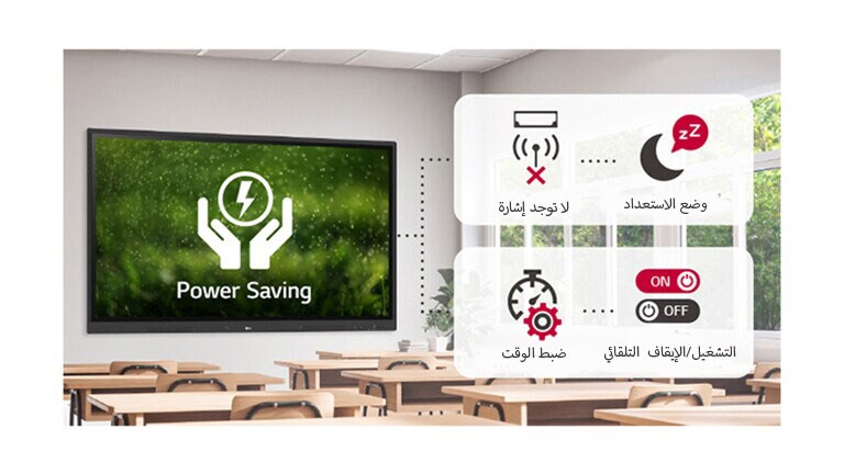 إذا لم يستقبل الجهاز إشارة لفترة معينة من الوقت، ينتقل إلى وضع الاستعداد، ويمكن تشغيله أو إيقافه تلقائيًا بضبط الوقف بهدف توفير الطاقة.