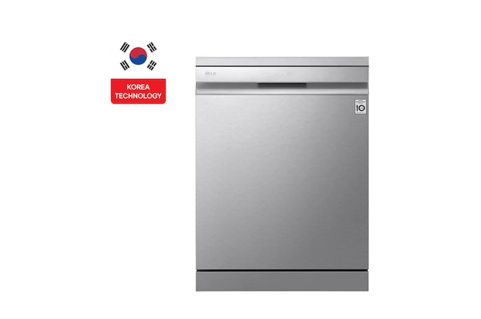 صورة أمامية|غسالة صحون إل جي بالبخار ™QuadWash ،إعداد المكان14، تقنية EasyRack™ Plus، محرك الدفع المباشر، تقنية ™ThinQ|DFB325HS