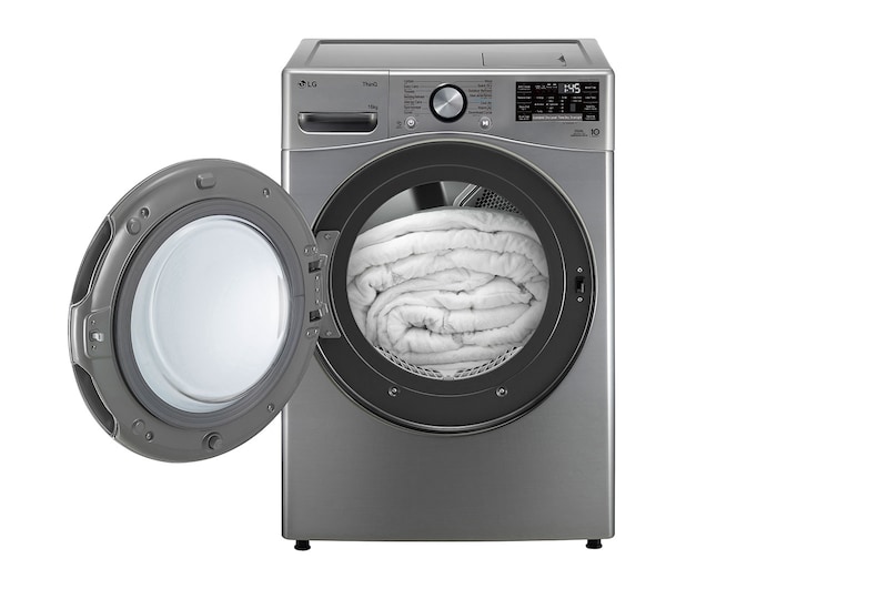 LG مجفف ذو عاكس مزدوج سعة 16 كجم، مع مستشعر تجفيف, العناية بالحساسية ، بلون فضي، يدعم تطبيق ThinQ, RH16U8EVCW