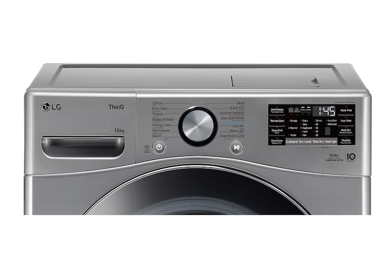 LG مجفف ذو عاكس مزدوج سعة 16 كجم، مع مستشعر تجفيف, العناية بالحساسية ، بلون فضي، يدعم تطبيق ThinQ, RH16U8EVCW