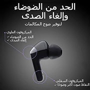 LG سماعات الأذن TONE Free FN4 ذات الصوت الحقيقي اللاسلكية التي تعمل بتقنية البلوتوث من إل جي، سماعات أذن لاسلكية تتميز بتقنية صوت ميريديان مع مكبرات صوت مزدوجة في كل سماعة أذن للعمل/للمكتب المنزلي، تصنيف IPX4 فيما يتعلق بالمقاومة للماء، سوداء اللون, HBS-FN4