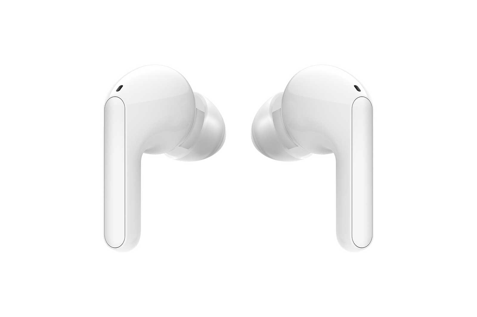 LG سماعات الأذن TONE Free FN4 اللاسلكية ذات الصوت الحقيقي التي تعمل بتقنية البلوتوث من إل جي، سماعات أذن لاسلكية تتميز بتقنية صوت ميريديان مع مكبرات صوت مزدوجة في كل سماعة أذن للعمل/للمكتب المنزلي، تصنيف IPX4 فيما يتعلق بالمقاومة للماء، بيضاء اللون, HBS-FN4