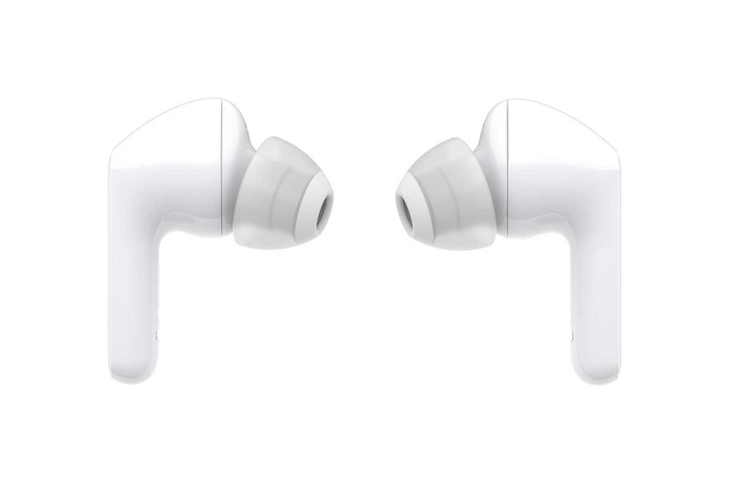 LG سماعات الأذن TONE Free FN4 اللاسلكية ذات الصوت الحقيقي التي تعمل بتقنية البلوتوث من إل جي، سماعات أذن لاسلكية تتميز بتقنية صوت ميريديان مع مكبرات صوت مزدوجة في كل سماعة أذن للعمل/للمكتب المنزلي، تصنيف IPX4 فيما يتعلق بالمقاومة للماء، بيضاء اللون, HBS-FN4