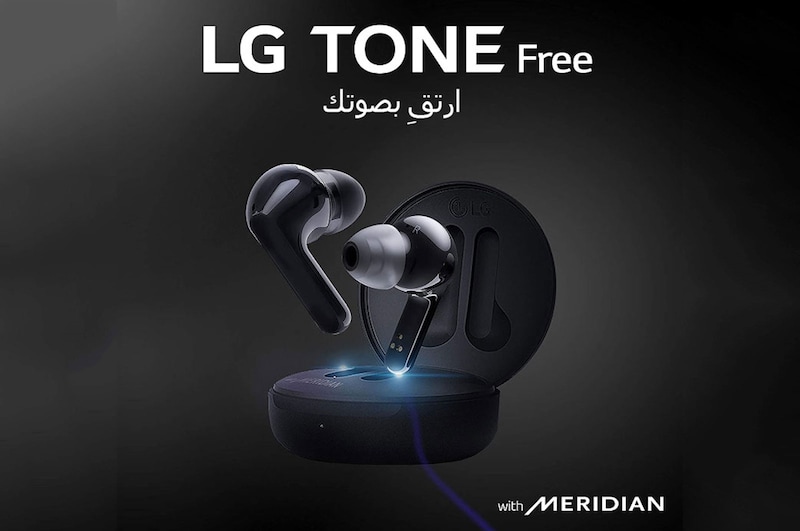 LG سماعات الأذن TONE Free FN4 اللاسلكية ذات الصوت الحقيقي التي تعمل بتقنية البلوتوث من إل جي، سماعات أذن لاسلكية تتميز بتقنية صوت ميريديان مع مكبرات صوت مزدوجة في كل سماعة أذن للعمل/للمكتب المنزلي، تصنيف IPX4 فيما يتعلق بالمقاومة للماء، بيضاء اللون, HBS-FN4
