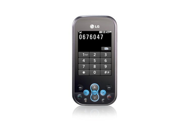 المنظر الأمامي لـ هاتف محمول ذو كاميرا بدقة 2 ميجابكسل، ولوحة مفاتيح QWERTY، والرسائل القصيرة SMS، ومعالج البريد الإلكتروني، والشبكات الاجتماعية KS360