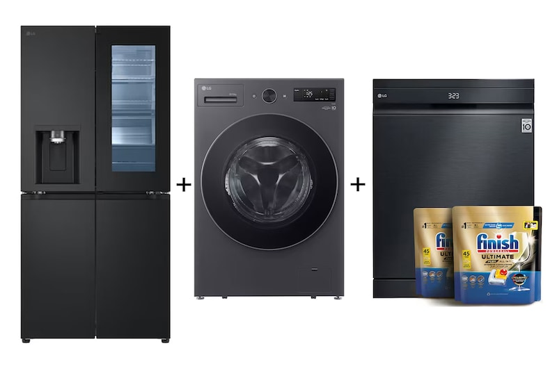 المنظر الأمامي لـ ثلاجة ال جي 508 لتر, انستا فيو DID, اسود + غسالة ومجفف تحميل أمامي 20/10 كجم + غسالة أطباق ™QuadWash بـ 14 مكان تخزين- اسود F0ZDFCGC.PTO