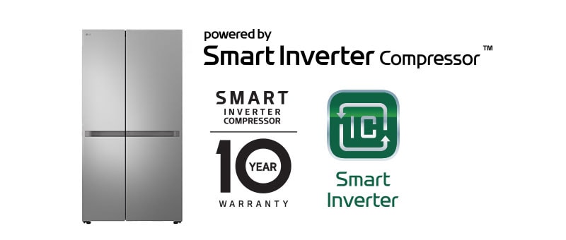 صورة المنتج مع شعار Smart Inverter Compressor™ وشعار الضمان لمدة 10 سنوات.