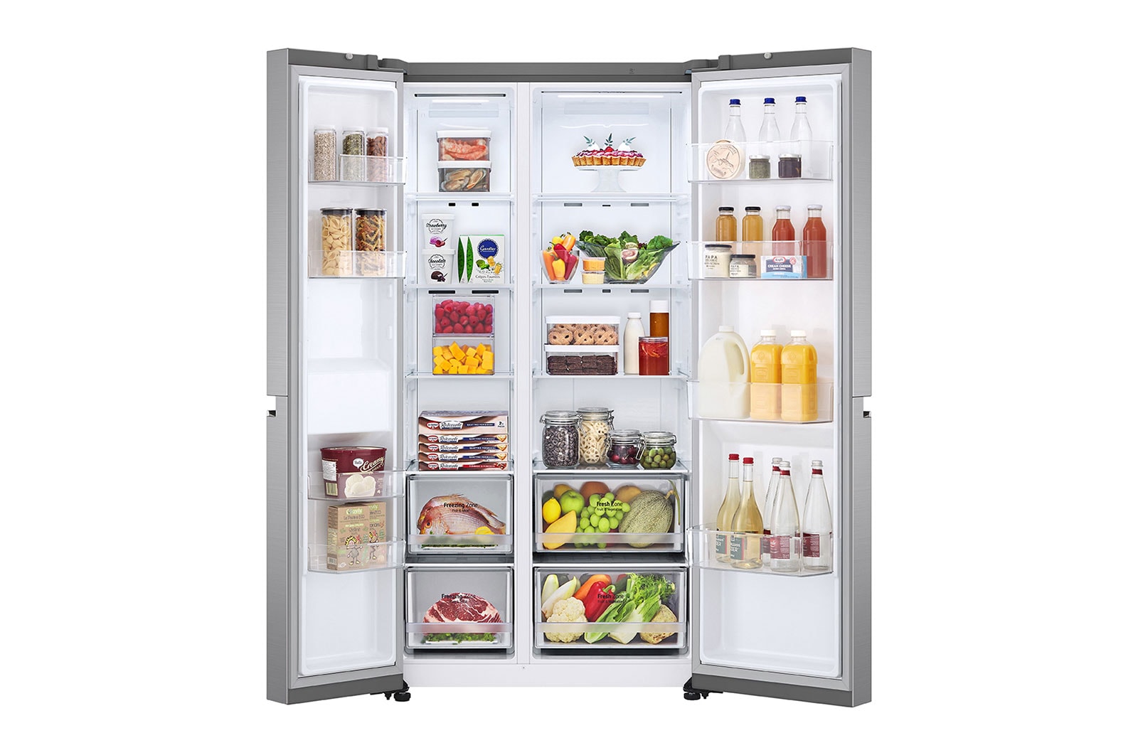 LG ثلاجة 2 باب  655 لتر - 23 قدم | ضاغط بعاكس ذكي، تدفق هواء متعدد| فضي, GC-B257SLWL