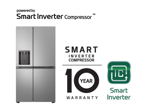 صورة المنتج مع شعار Smart Inverter Compressor™ وشعار الضمان لمدة 10 سنوات.	
