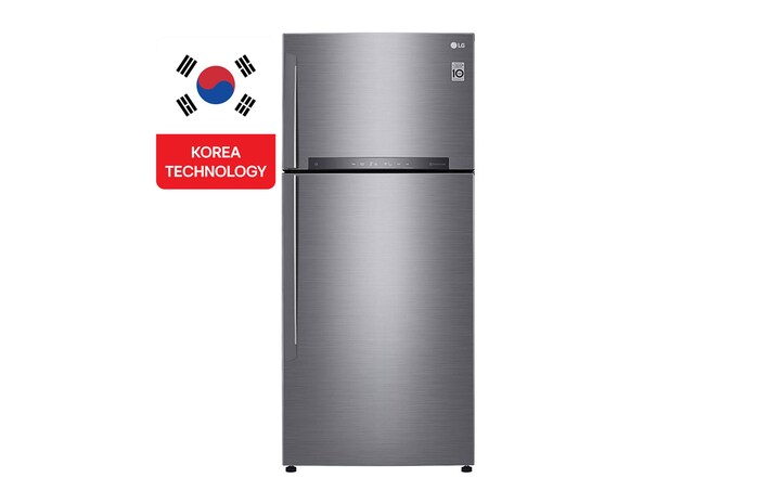 LG ثلاجة سعة 475 لتر فريزر علوي، تبريد باب، فضي, GN-H622HLHL