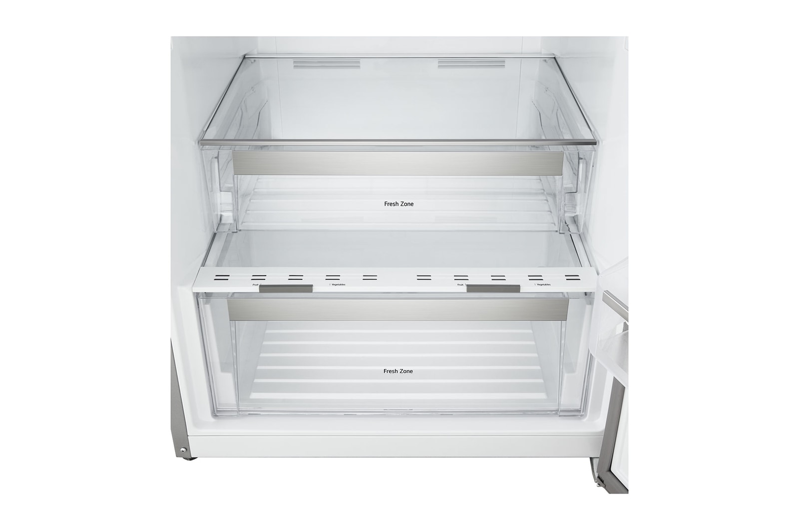 أدراج الخضروات، تكشف عن سلال Fresh Zone الفسيحة التي تحتفظ بنضارة الطعام