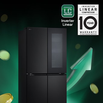 ثلاجة أمام الأسهم الصاعدة والعملات المعدنية المكدسة	