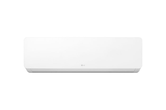 عرض أمامي لـ مكيف الهواء LG HERO On/Off Air Conditioner بقوة 1.5 حصان، تبريد/تدفئة، سرعة في التبريد والتدفئة، ريشة زرقاء، تأرجح تلقائي، تنظيف تلقائي، مؤقت، إعادة تشغيل تلقائي، وضع السكون S4-H12RZAAA