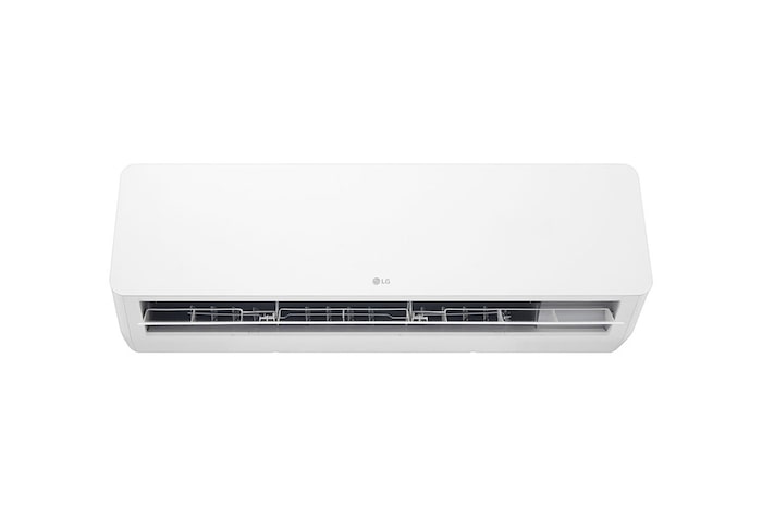 عرض أمامي لـ مكيف الهواء LG HERO On/Off Air Conditioner بقوة 1.5 حصان، تبريد/تدفئة، سرعة في التبريد والتدفئة، ريشة زرقاء، تأرجح تلقائي، تنظيف تلقائي، مؤقت، إعادة تشغيل تلقائي، وضع السكون S4-H12RZAAA