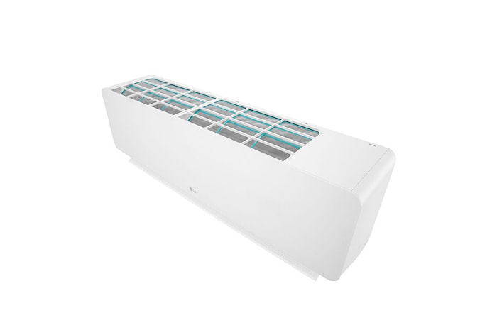 عرض أمامي لـ مكيف الهواء LG HERO On/Off Air Conditioner بقوة 1.5 حصان، تبريد/تدفئة، سرعة في التبريد والتدفئة، ريشة زرقاء، تأرجح تلقائي، تنظيف تلقائي، مؤقت، إعادة تشغيل تلقائي، وضع السكون S4-H12RZAAA