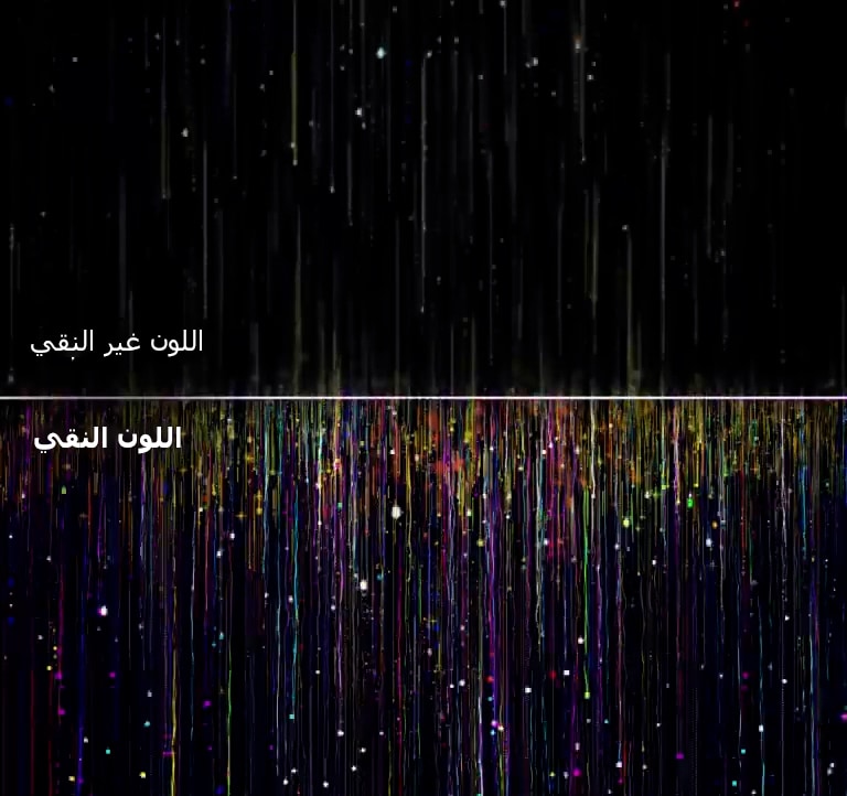 ألوان غير نقية كما تظهر على أجهزة التلفاز التقليدية بالأعلى تمر عبر فلاتر خلايا النانو لتصنع ألوانًا نقية بالأسفل.