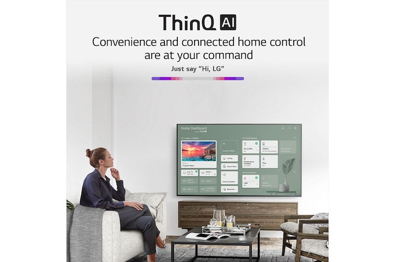 LG تلفزيون NanoCell مقاس 50 بوصة من مجموعة NANO80، بتصميم الشاشة السينمائية 4K وتقنية HDR النشطة ومنصة WebOS الذكية وميزة التعتيم الموضعي مع تقنية ThinQ AI, 50NANO80VPA