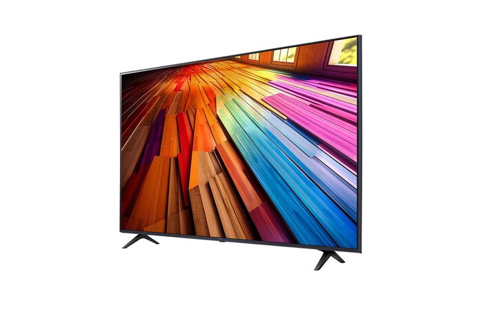 Slightly-angled left-facing side view of LG UHD TV, 