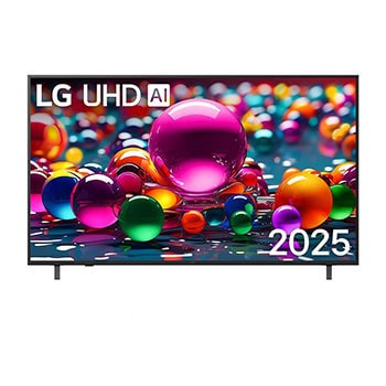 المنظر الأمامي لـ تلفاز LG UHD AI UA84 مقاس 65 بوصة بدقة 4K الاصطناعي، يدعم HDR10، ونظام WebOS25 لعام 2025 65UA84006LB