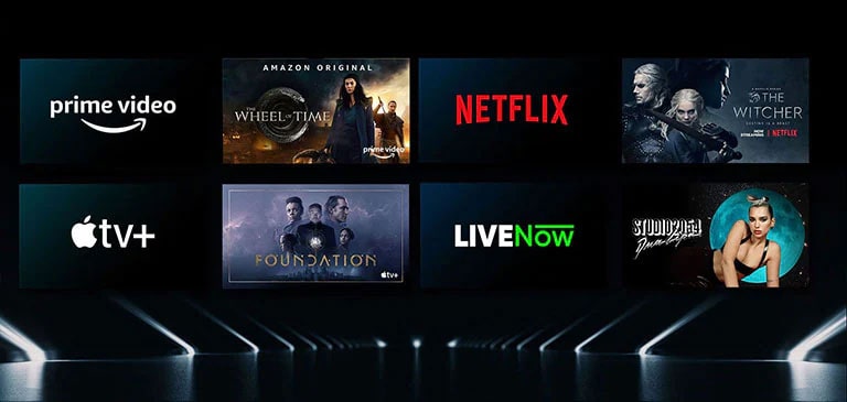 صورة تُظهر مجموعة متنوعة من خدمات OTT مع برامجها الخاصة بجانب كل شعار.