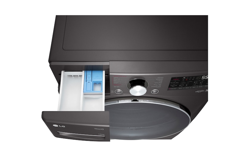 LG غسالة اوتوماتيك تحميل أمامي سعة 15 كجم بتقنية ™AI DD ، لون فولاذ أسود ، سعة أكبر بالحجم نفسه ، ™SmartThinQ (Wi-Fi) ، باب من الزجاج المقوى., F0L9DYP2E