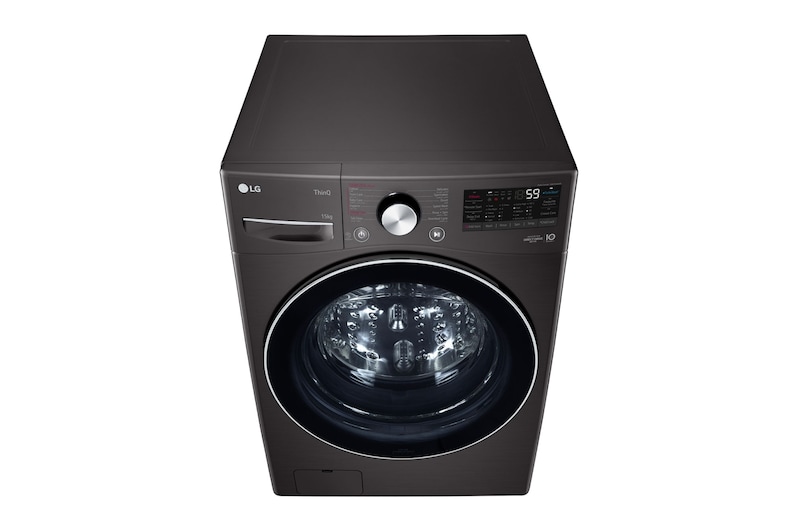 LG غسالة اوتوماتيك تحميل أمامي سعة 15 كجم بتقنية ™AI DD ، لون فولاذ أسود ، سعة أكبر بالحجم نفسه ، ™SmartThinQ (Wi-Fi) ، باب من الزجاج المقوى., F0L9DYP2E