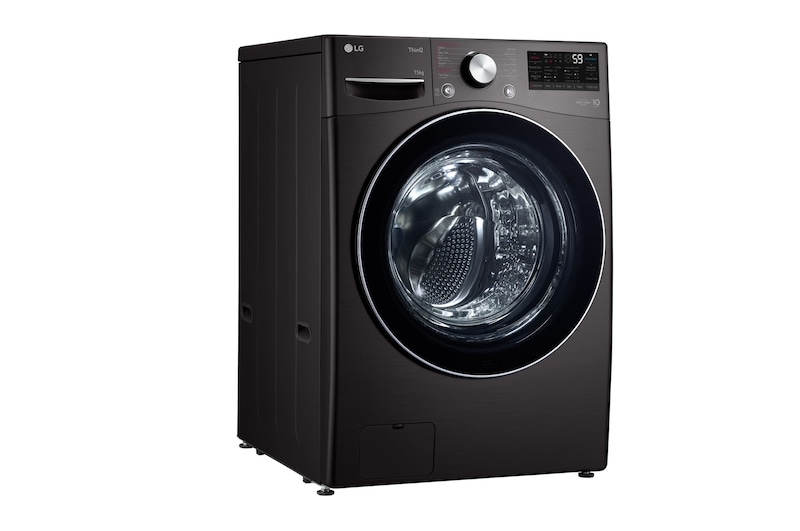 LG غسالة اوتوماتيك تحميل أمامي سعة 15 كجم بتقنية ™AI DD ، لون فولاذ أسود ، سعة أكبر بالحجم نفسه ، ™SmartThinQ (Wi-Fi) ، باب من الزجاج المقوى., F0L9DYP2E