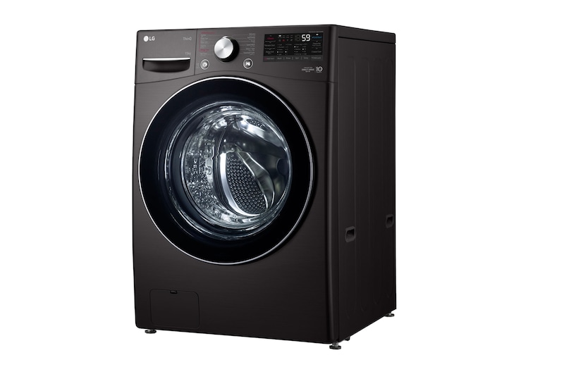 LG غسالة اوتوماتيك تحميل أمامي سعة 15 كجم بتقنية ™AI DD ، لون فولاذ أسود ، سعة أكبر بالحجم نفسه ، ™SmartThinQ (Wi-Fi) ، باب من الزجاج المقوى., F0L9DYP2E