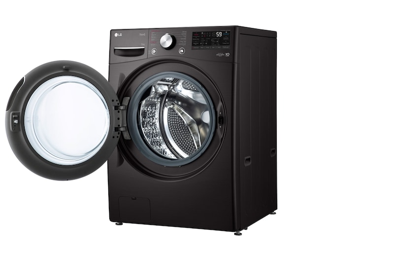 LG غسالة اوتوماتيك تحميل أمامي سعة 15 كجم بتقنية ™AI DD ، لون فولاذ أسود ، سعة أكبر بالحجم نفسه ، ™SmartThinQ (Wi-Fi) ، باب من الزجاج المقوى., F0L9DYP2E