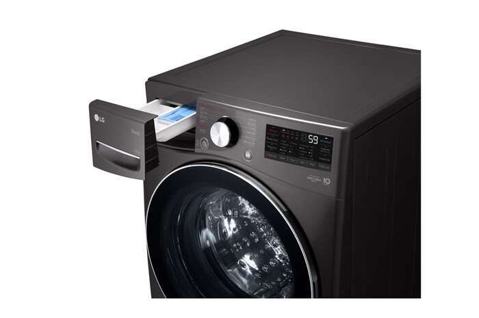 LG غسالة اوتوماتيك تحميل أمامي سعة 15 كجم بتقنية ™AI DD ، لون فولاذ أسود ، سعة أكبر بالحجم نفسه ، ™SmartThinQ (Wi-Fi) ، باب من الزجاج المقوى., F0L9DYP2E