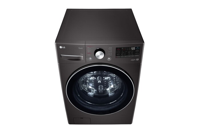 LG غسالة اوتوماتيك تحميل أمامي سعة 15 كجم بتقنية ™AI DD ، لون فولاذ أسود ، سعة أكبر بالحجم نفسه ، ™SmartThinQ (Wi-Fi) ، باب من الزجاج المقوى., F0L9DYP2E