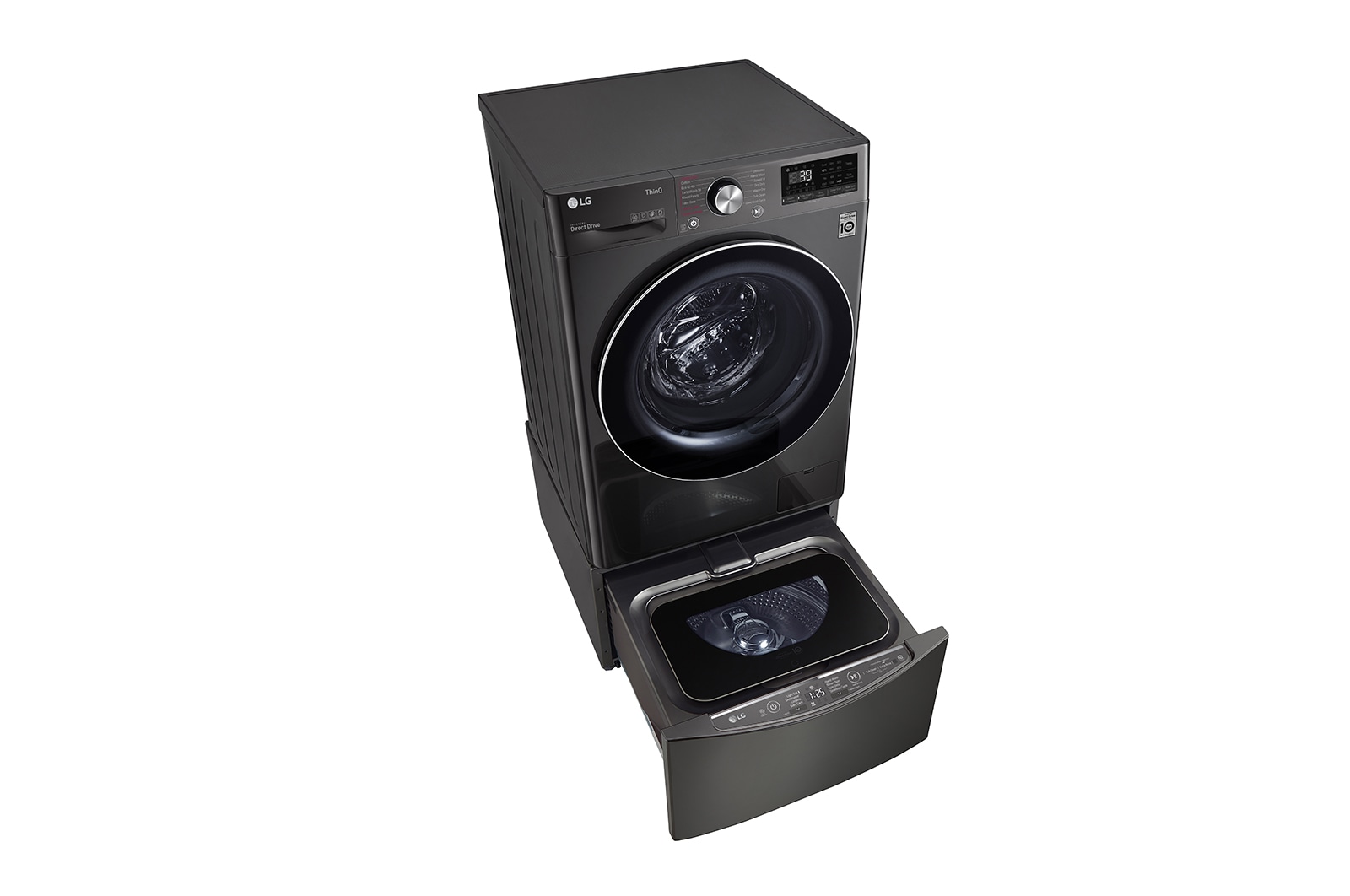 LG ™TWINWash من إل جي، غسالة ومجففة، 8/12 كجم، دفع مباشر بتقنية الذكاء الاصطناعي™، محرك الدفع المباشر 6حركات، تقنية البخار™، تقنية ThinQ, FT015V9BL
