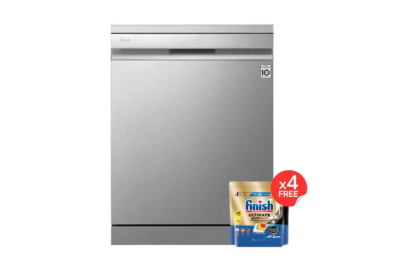صورة أمامية|غسالة صحون إل جي بالبخار ™QuadWash ،إعداد المكان14، تقنية EasyRack™ Plus، محرك الدفع المباشر، تقنية ™ThinQ|DFB325HS