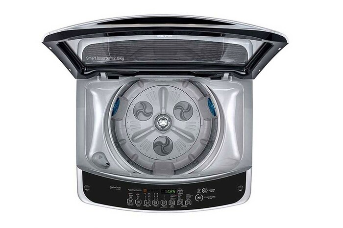 LG غسالة 12 كيلو تحميل علوي, سمارت أنفرتر, حلة متحركة, باب هيدروليك للغلق الهادئ, T1288NEHGE